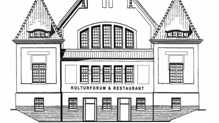 Historische Architekturzeichnung der Schwimmhalle Schloss Plön